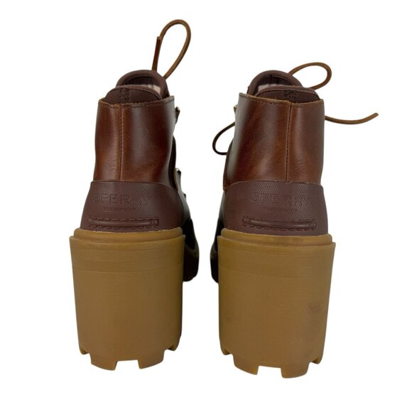 Sperry Pretty Tough Ankle Boots Brown Leather Block Heel Lace Up Platform Size 8 - Picture 4 of 15